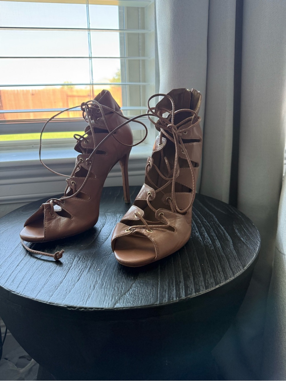 SCHUTZ Pink Lace-Up Open Toe Stiletto Heels - Picture 2 of 10